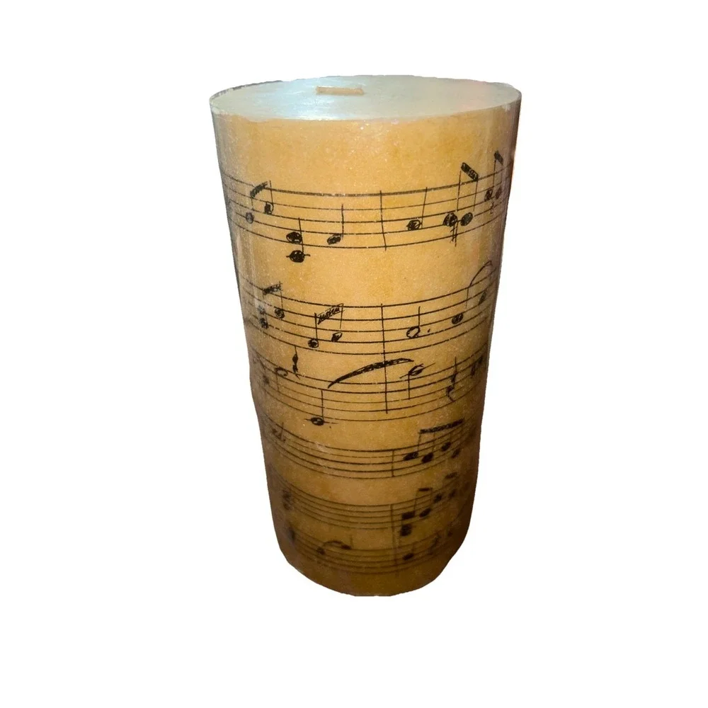 Pottery Barn Music Notes Sheet Music Pillar Candle 4x8 Unused Home Decor Plastic